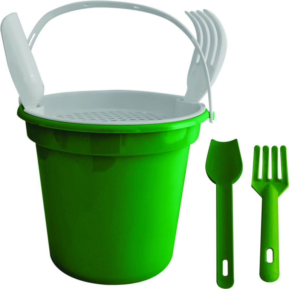 Balde De Praia Com Alça, Peneira, Pá E Rastelo